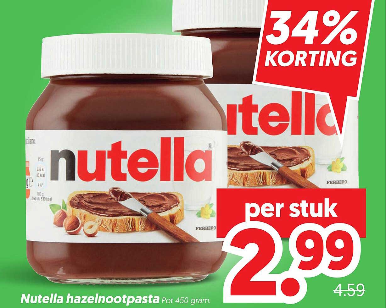Nutella hazelnootpasta Pot 450 gram 34% KORTING