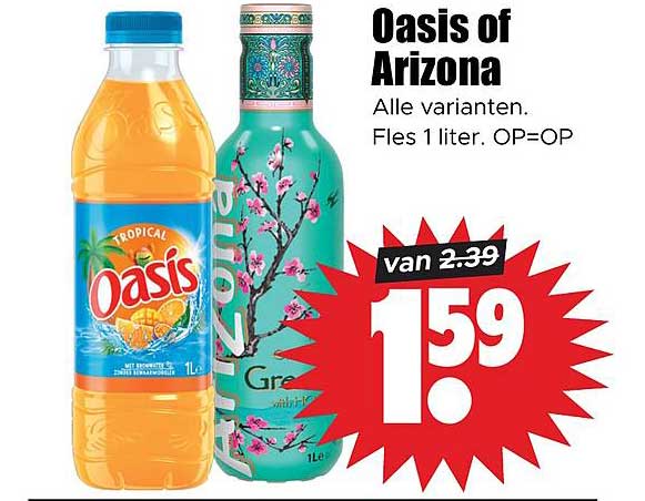 Oasis of Arizona Alle varianten. Fles 1 liter. OP=OP