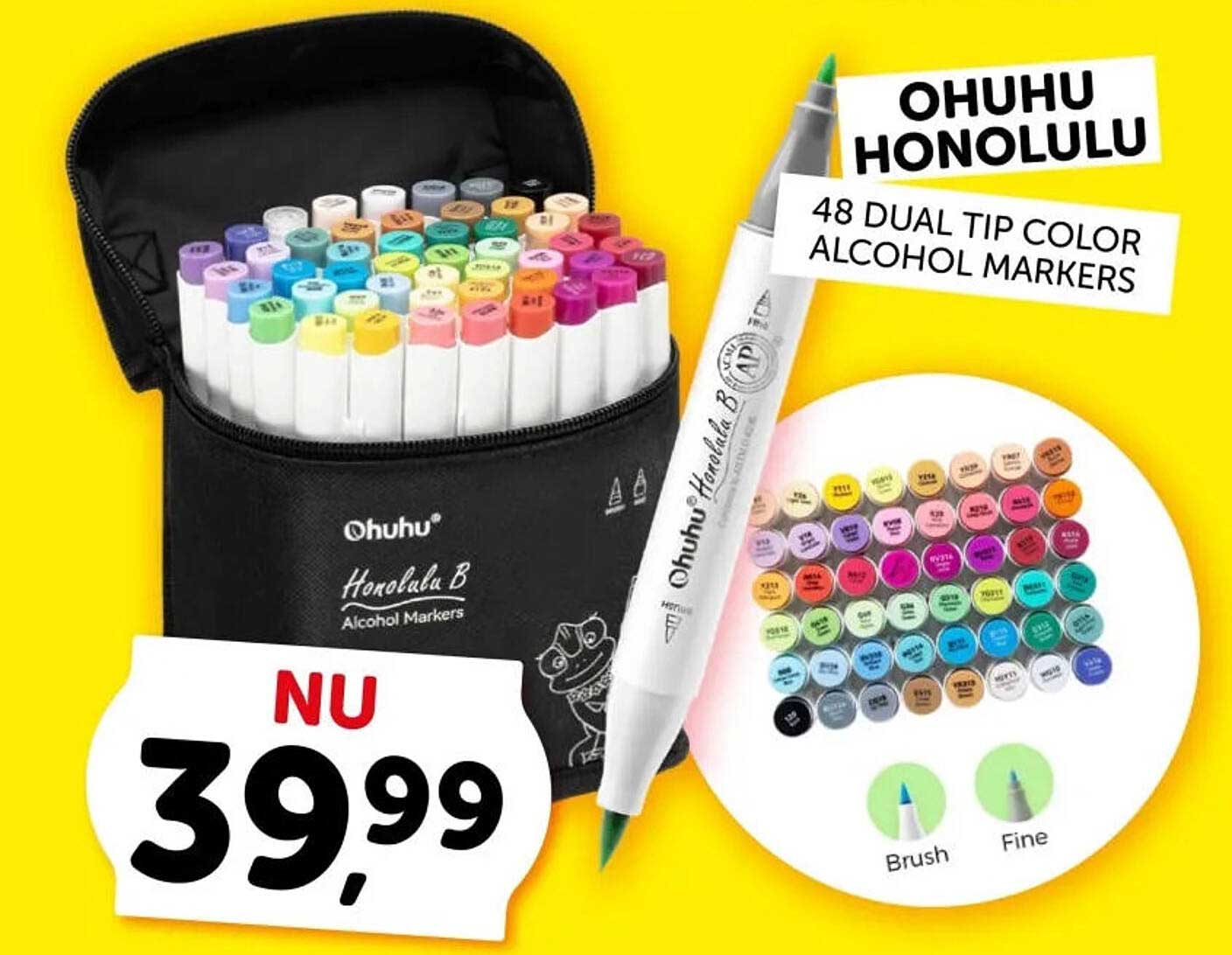OHUHU HONOLULU 48 DUAL TIP COLOR ALCOHOL MARKERS