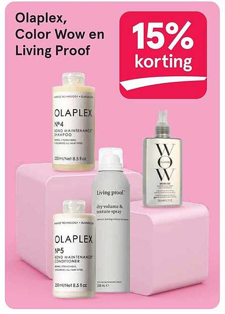 Olaplex, Color Wow en Living Proof 15% korting