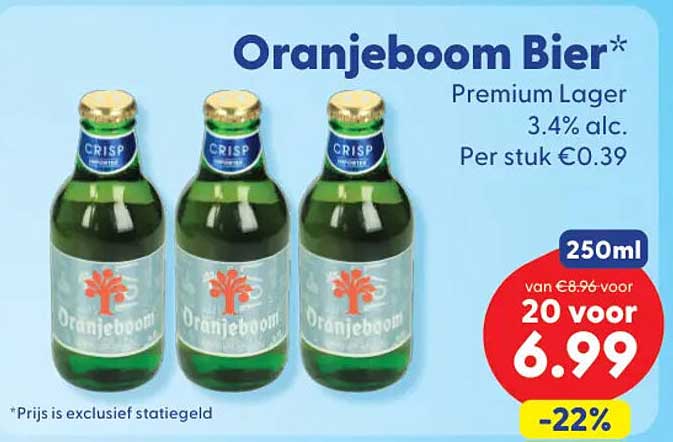 Oranjeboom Bier Premium Lager 3.4% alc. 250ml -22%