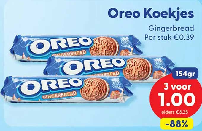 Oreo Koekjes Gingerbread 154gr 3 voor 1.00