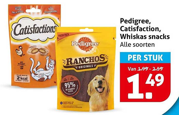 Pedigree, Catisfaction, Whiskas snacks Alle soorten PER STUK