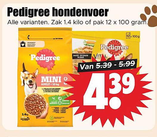 Pedigree hondenvoer Alle varianten. Zak 1.4 kilo of pak 12 x 100 gram