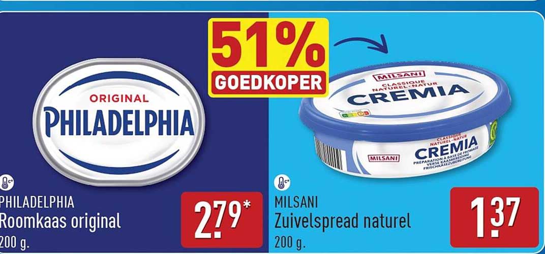 PHILADELPHIA Roomkaas original 2e halve prijs