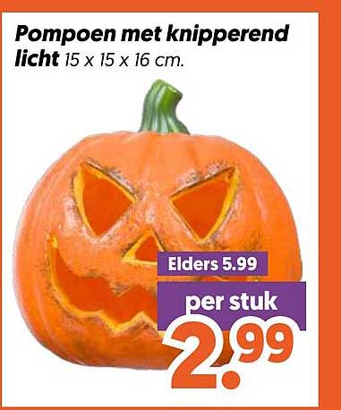 Pompoen met knipperend licht 15 x 15 x 16 cm.