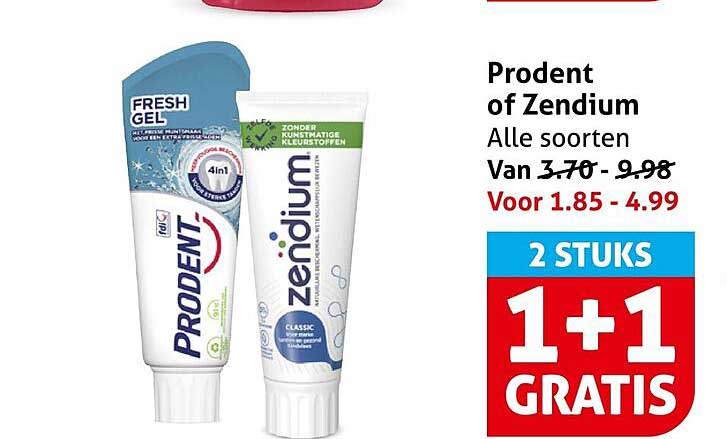 Prodent of Zendium Alle soorten 2 STUKS 1+1 GRATIS