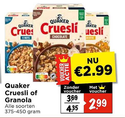Quaker Cruesli of Granola Alle soorten 375-450 gram