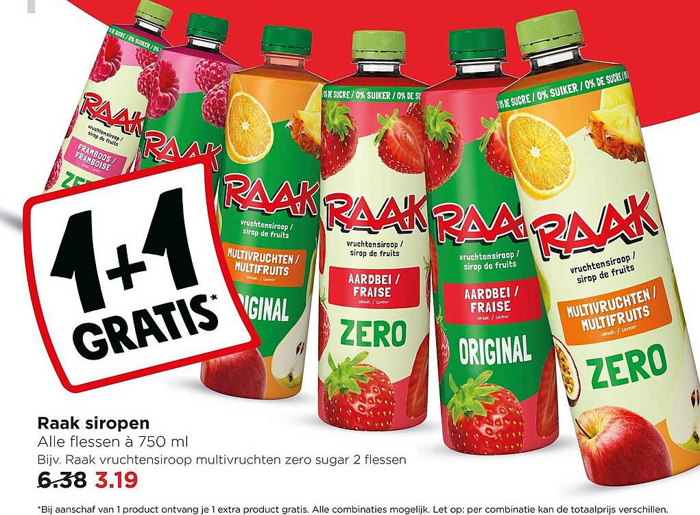 Raak siropen 1+1 gratis