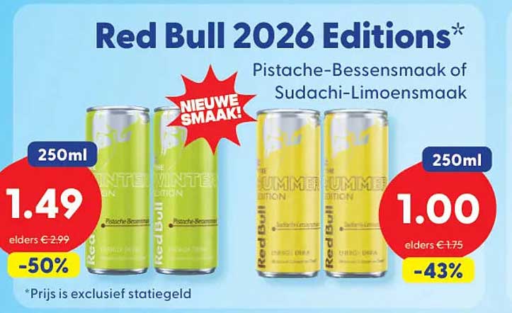 Red Bull 2026 Editions* Pistache-Bessensmaak of Sudachi-Limoensmaak