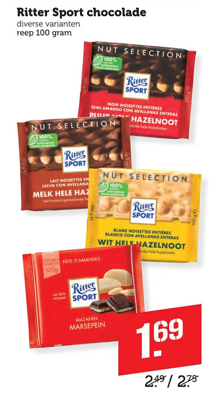 Ritter Sport chocolade diverse varianten reep 100 gram