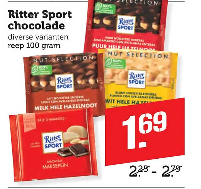 Ritter Sport chocolade diverse varianten reep 100 gram