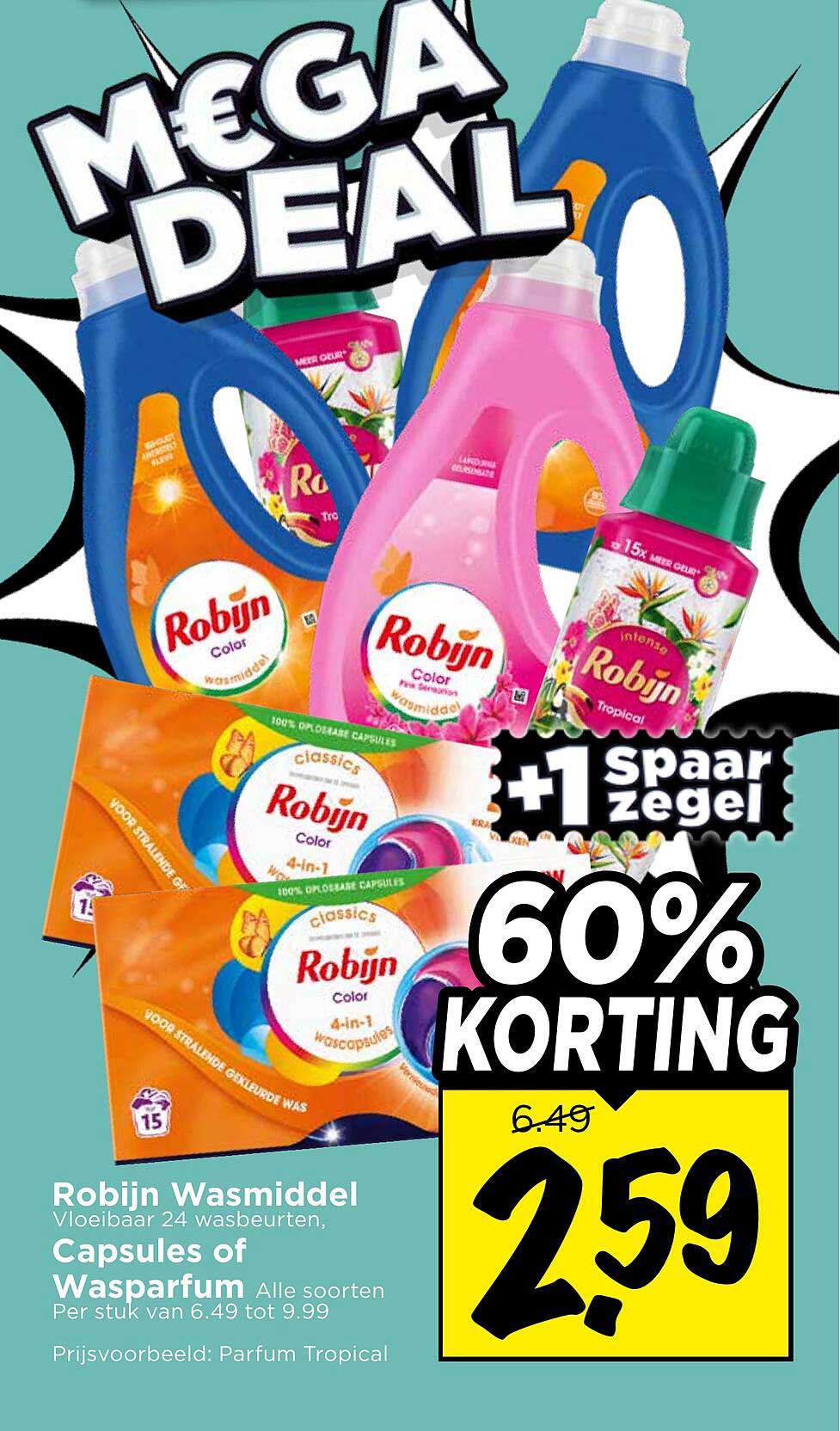 Robijn Wasmiddel Vloeibaar 24 wasbeurten, Capsules of Wasparfum alle soorten 60% KORTING +1 spaar zegel