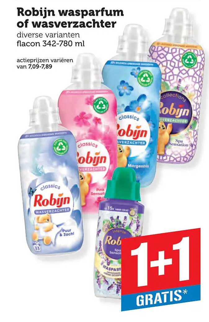 Robijn wasparfum of wasverzachter diverse varianten flacon 342-780 ml 1+1 gratis