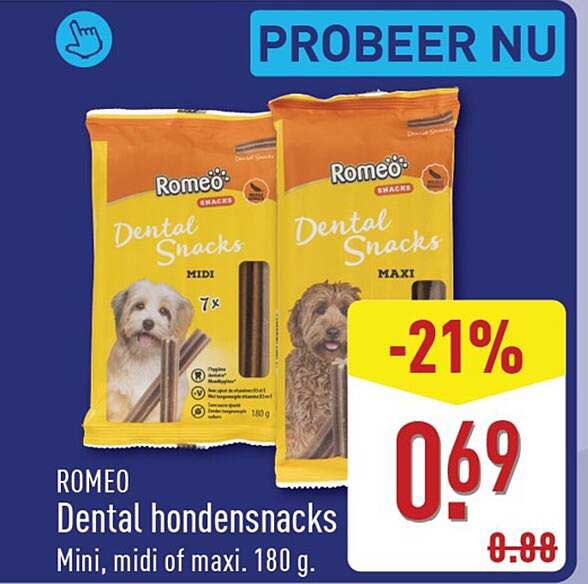 ROMEO Dental hondensnacks Mini, midi of maxi. 180 g.