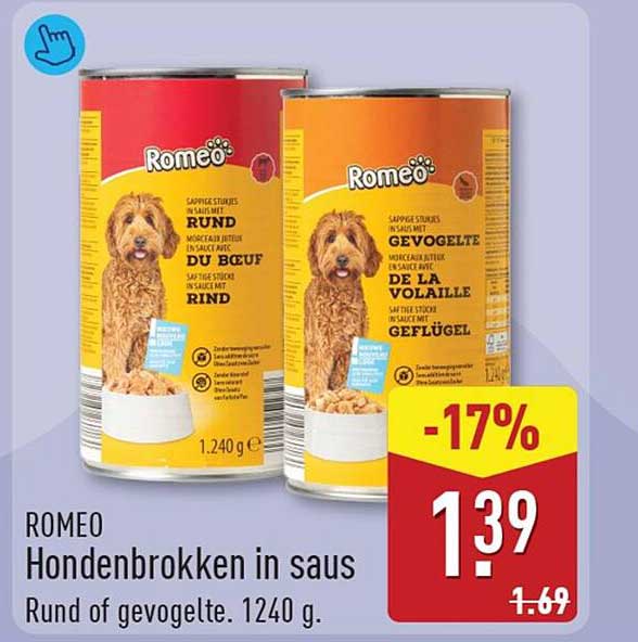 ROMEO Hondenbrokken in saus Rund of gevogelte. 1240 g. -17%