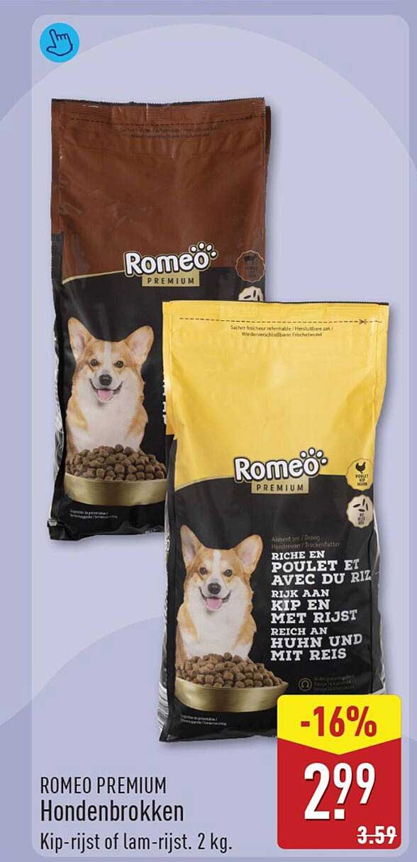 ROMEO PREMIUM Hondenbrokken Kip-rijst of lam-rijst. 2 kg. -16%