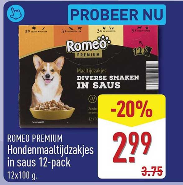 ROMEO PREMIUM Hondenmaaltijdzakjes in saus 12-pack