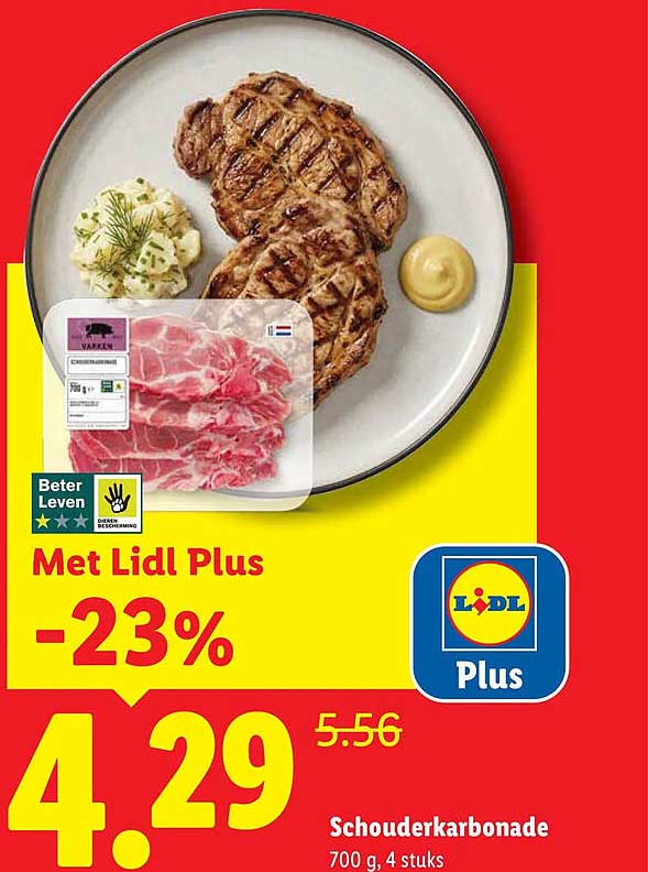 Schouderkarbonade 700 g, 4 stuks -23%