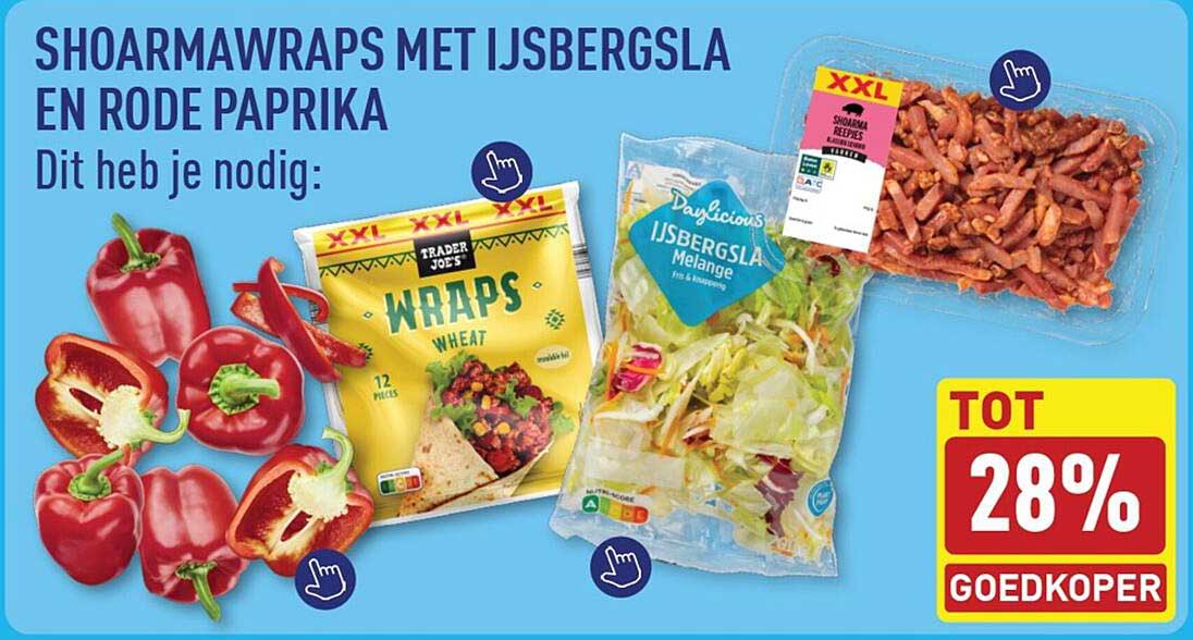 SHOARMAWRAPS MET IJSBERGSLA EN RODE PAPRIKA