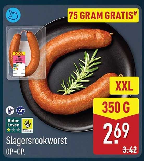 Slagersrookworst 75 gram gratis XXL 350 g