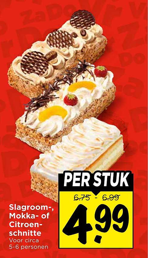 Slagroom-, Mokka- of Citroenschnitte PER STUK