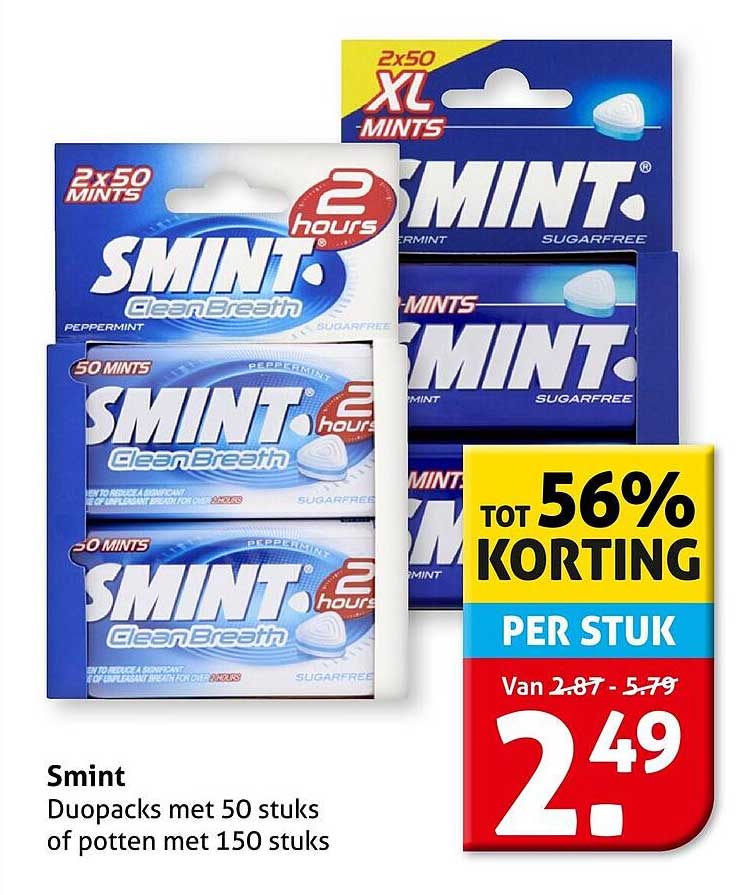 Smint Duopacks met 50 stuks of potten met 150 stuks