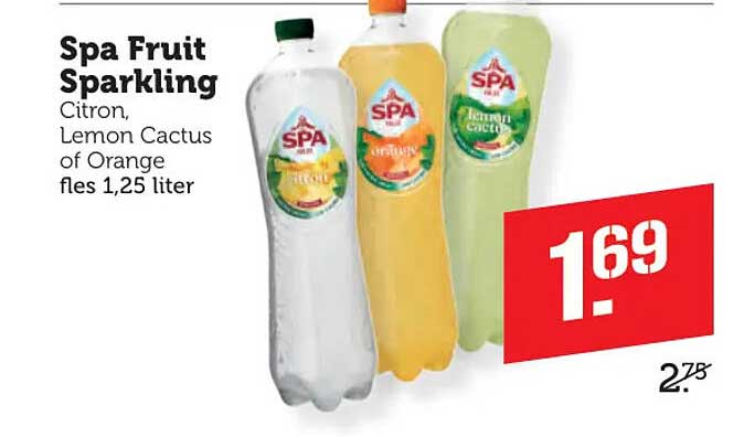 Spa Fruit Sparkling Citron, Lemon Cactus of Orange fles 1,25 liter
