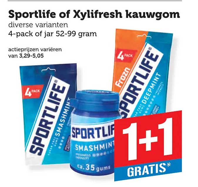 Sportlife of Xylifresh kauwgom 1+1 gratis
