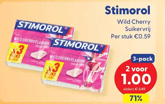 Stimorol Wild Cherry Suikervrij 3-pack 2 voor 1.00