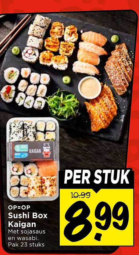 Sushi Box Kaigan Met sojasaus en wasabi. Pak 23 stuks PER STUK