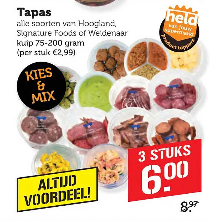 Tapas alle soorten van Hoogland, Signature Foods of Weidenaar kuip 75-200 gram (per stuk €2,99) KIES & MIX ALTlJD VOORDEEL! 3 STUKS