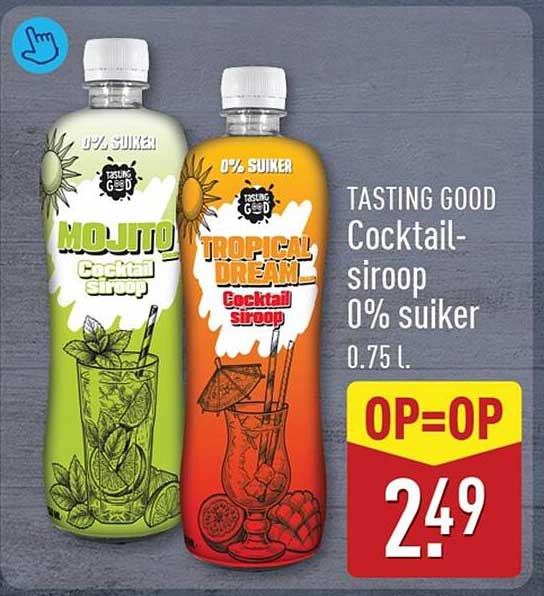 TASTING GOOD Cocktail-siroop 0% suiker 0.75 l. OP=OP