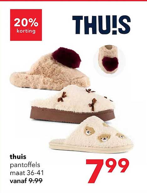 thuis pantoffels maat 36-41 vanaf 9.99 20% korting