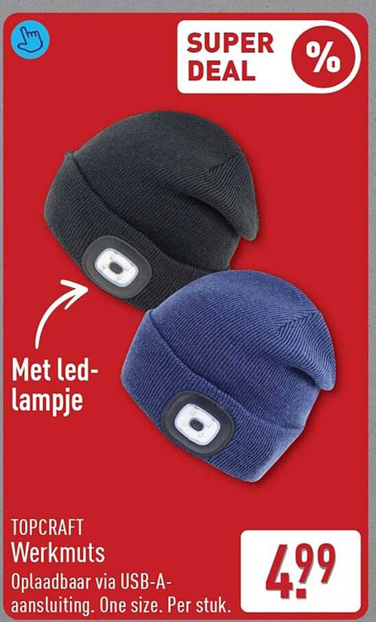 TOPCRAFT Werkmuts Met led-lampje