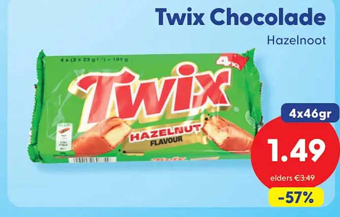 Twix Chocolade Hazelnoot 4x46gr