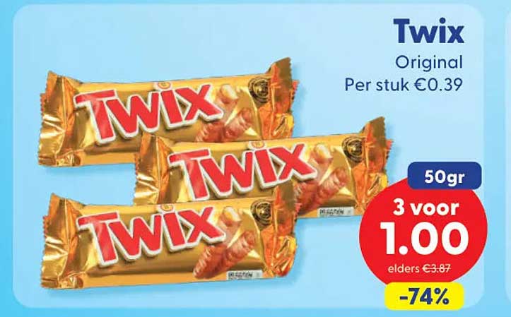 Twix Original 50gr 3 voor 1.00 -74%