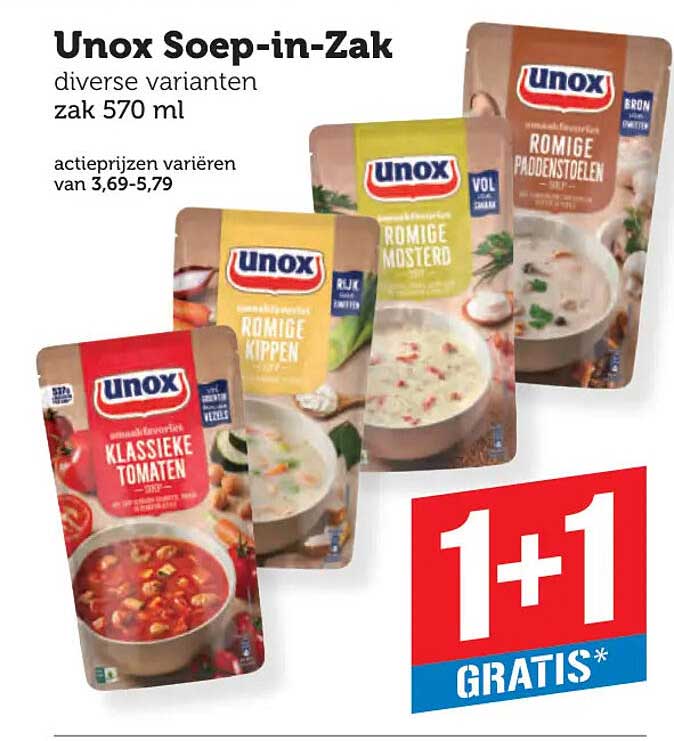Unox Soep-in-Zak diverse varianten zak 570 ml 1+1 GRATIS