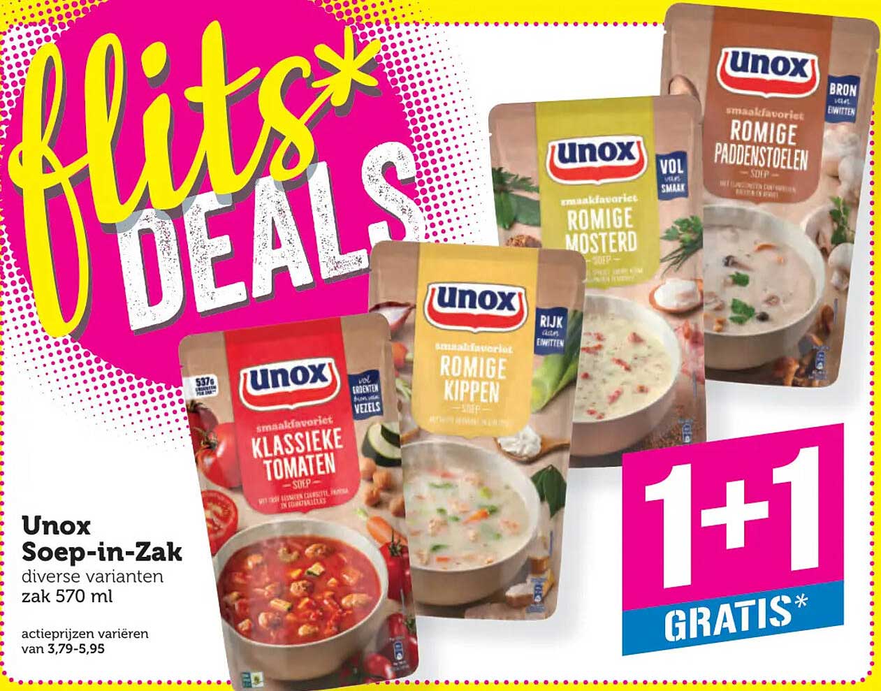 Unox Soep-in-Zak diverse varianten zak 570 ml 1+1 GRATIS*