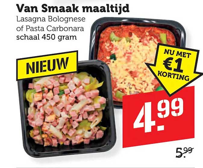 Van Smaak maaltijd Lasagna Bolognese of Pasta Carbonara schaal 450 gram