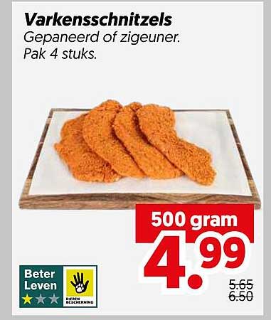 Varkensschnitzels Gepaneerd of gezuiver. Pak 4 stuks.
