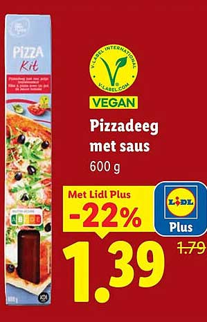 VEGAN Pizzadeeg met saus 600 g Met Lidl Plus -22%
