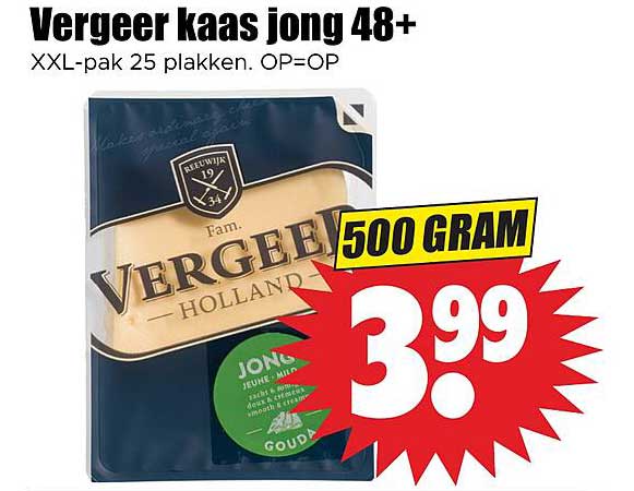 Vergeer kaas jong 48+ XXL-pak 25 plakken. OP=OP 500 GRAM