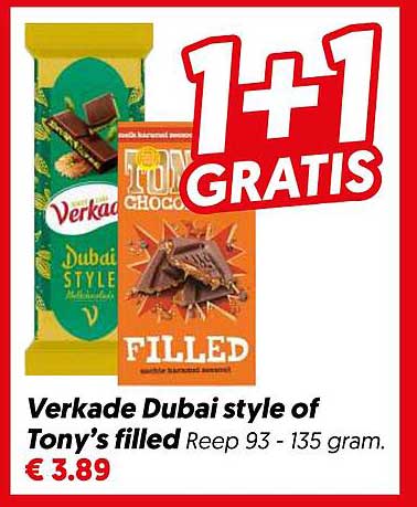 Verkade Dubai style of Tony’s filled 1+1 GRATIS