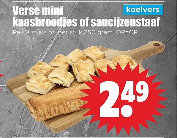 Verse mini kaasbroodjes of saucijzenstaaf koelvers