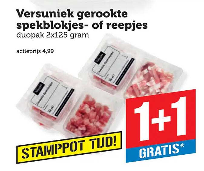 Versuniek gerookte spekblokjes- of reepies duopak 2x125 gram 1+1 gratis