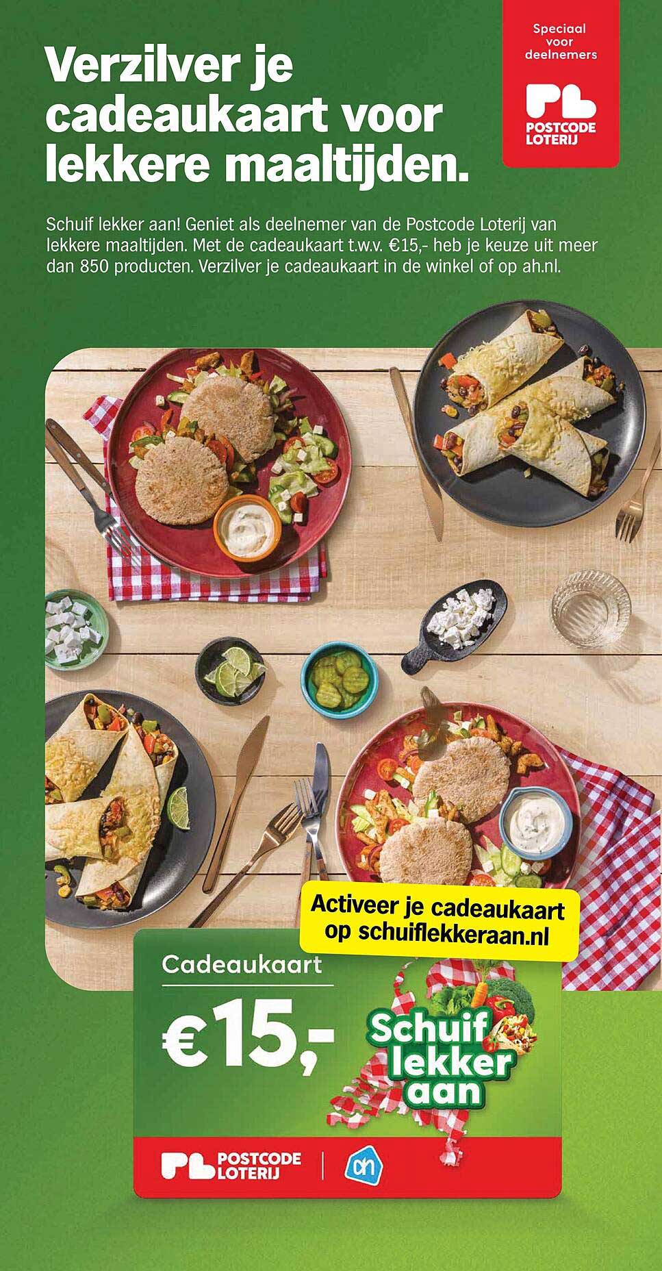 Verzilver je cadeaukaart voor lekkere maaltijden.