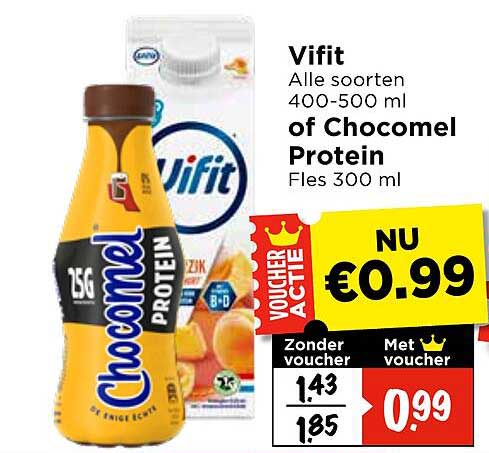 Vifit Alle soorten 400-500 ml of Chocomel Protein Fles 300 ml VOUCHER ACTIE