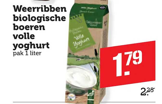 Weerribben biologische boeren volle yoghurt pak 1 liter