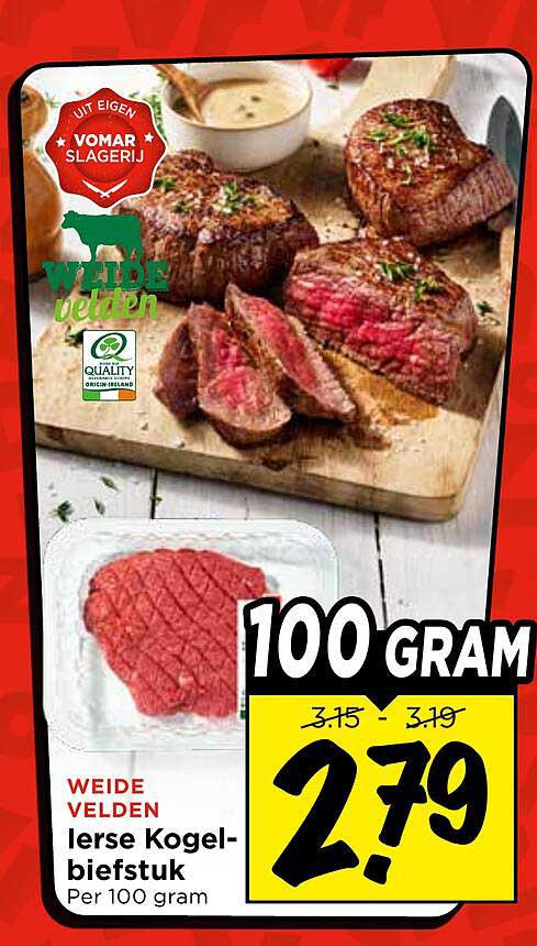 WEIDE VELDEN Ierse Kogelbiefstuk Per 100 gram
